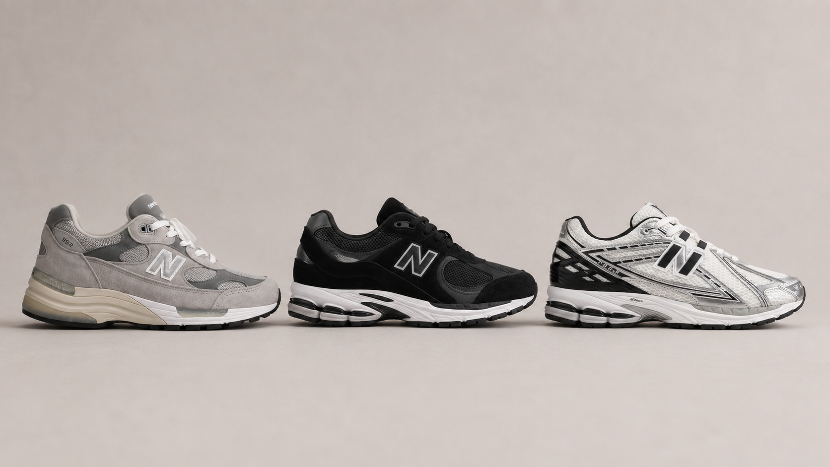 Сравнение силуэтов New Balance 992, 2002R и 1906R